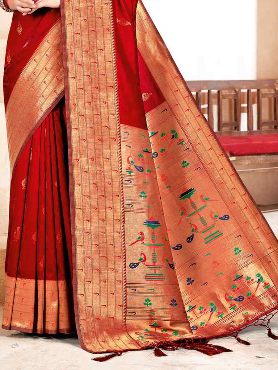 Red Banarasi Silk Handwoven Wedding Festival Heavy Border Saree
