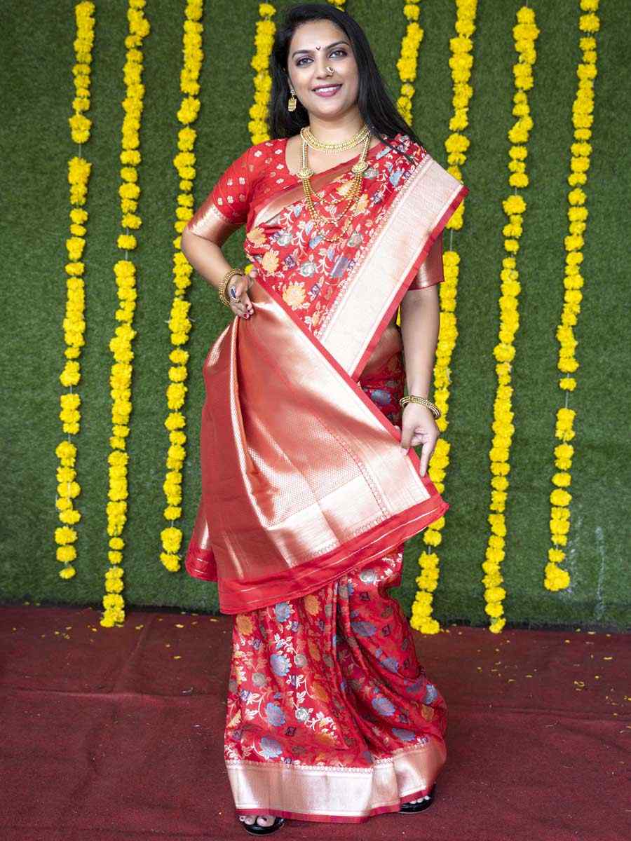 Red Banarasi Silk Handwoven Wedding Festival Heavy Border Saree