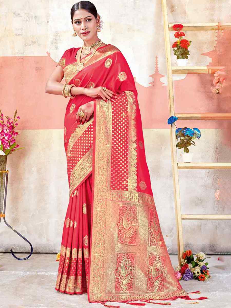Red Banarasi Silk Handwoven Wedding Festival Heavy Border Saree