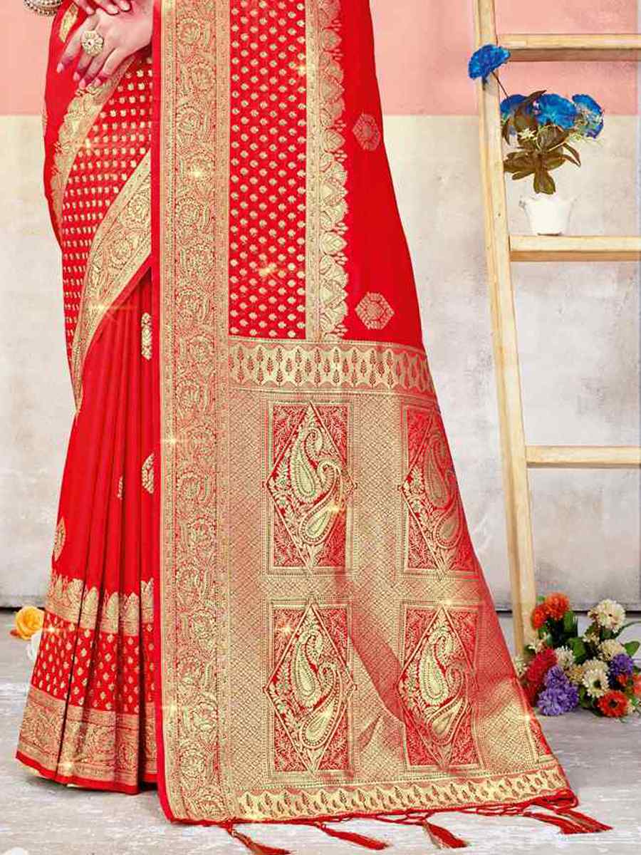 Red Banarasi Silk Handwoven Wedding Festival Heavy Border Saree