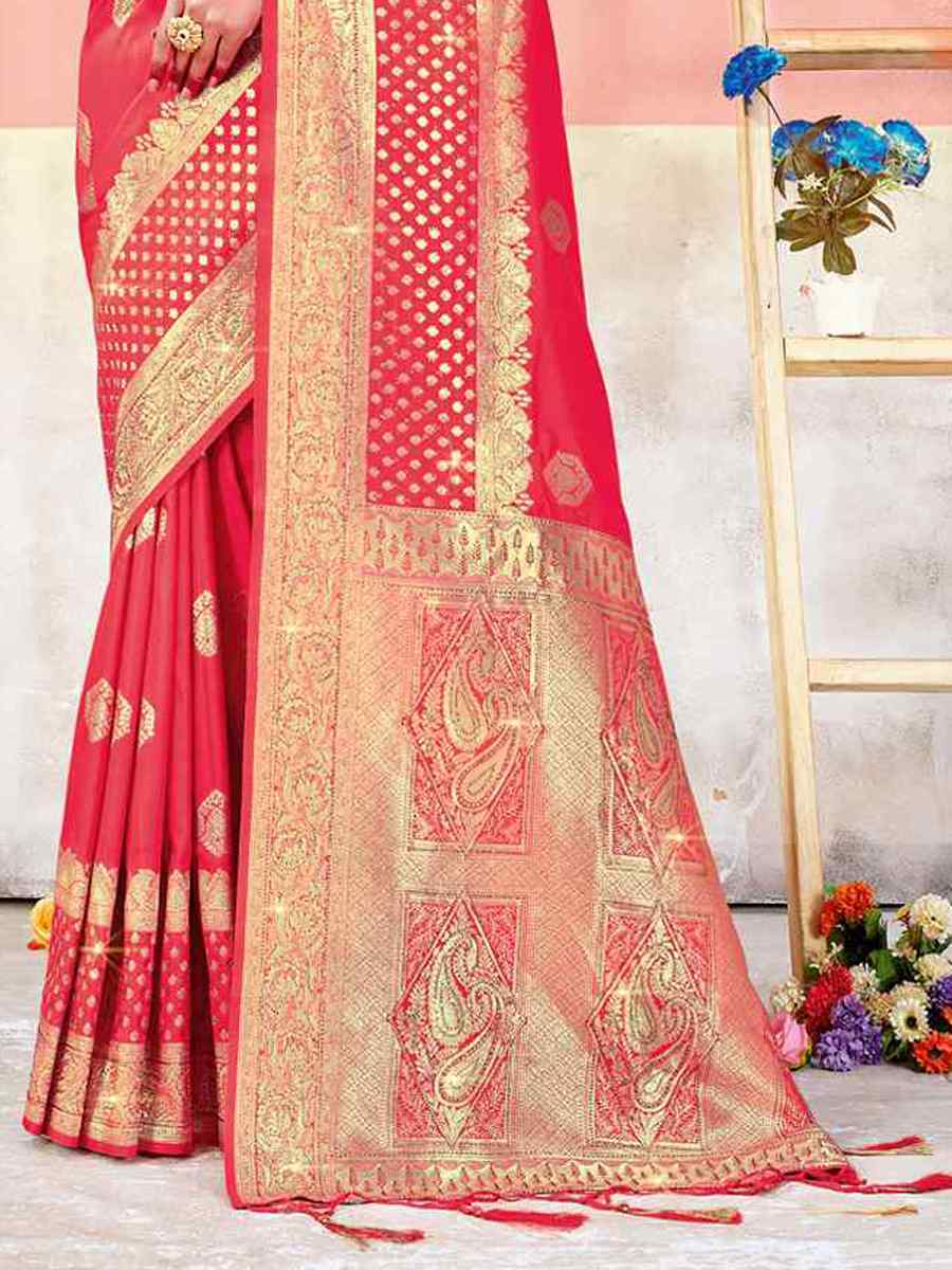 Red Banarasi Silk Handwoven Wedding Festival Heavy Border Saree
