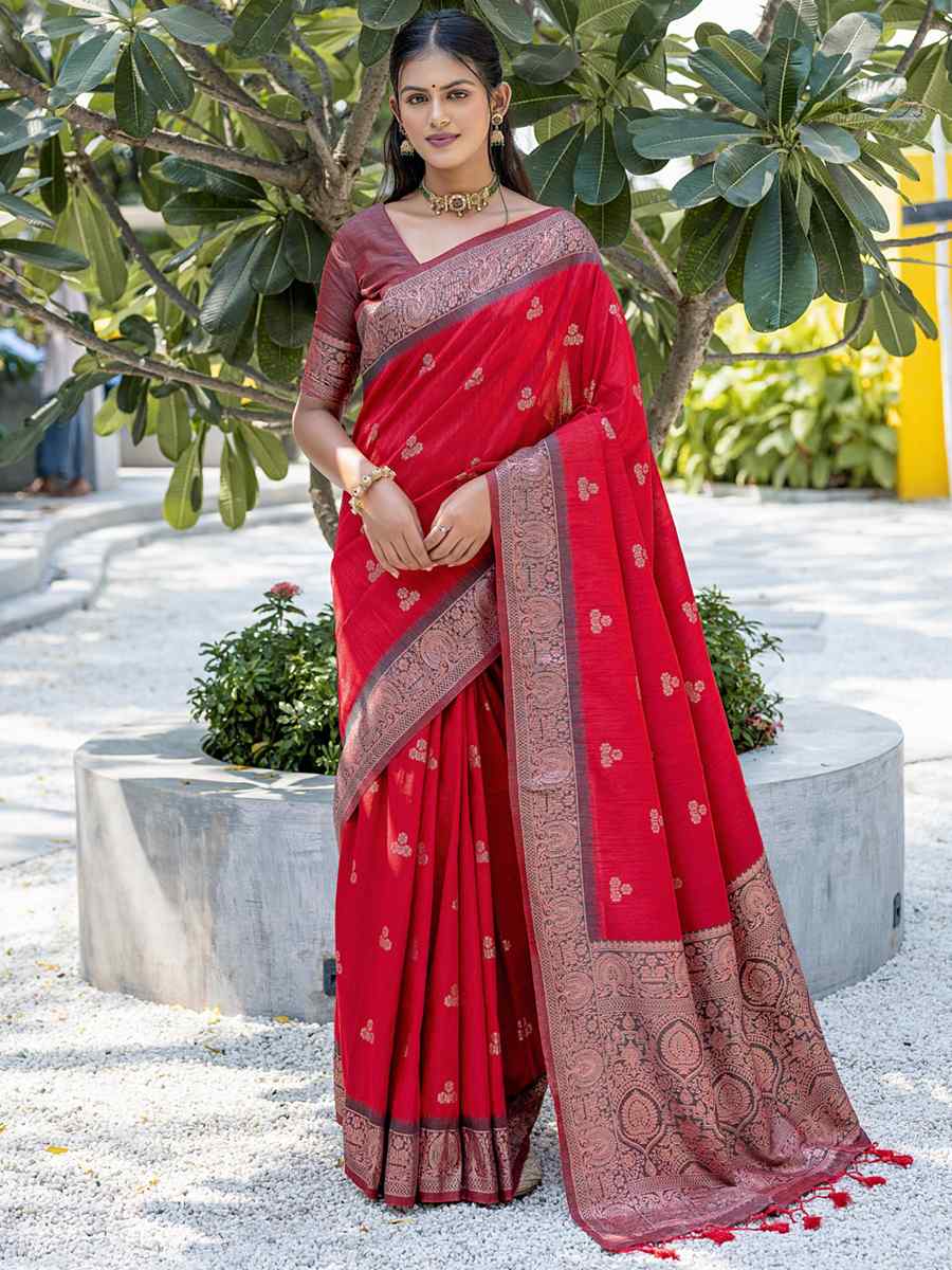 Red Banarasi Silk Handwoven Wedding Festival Heavy Border Saree