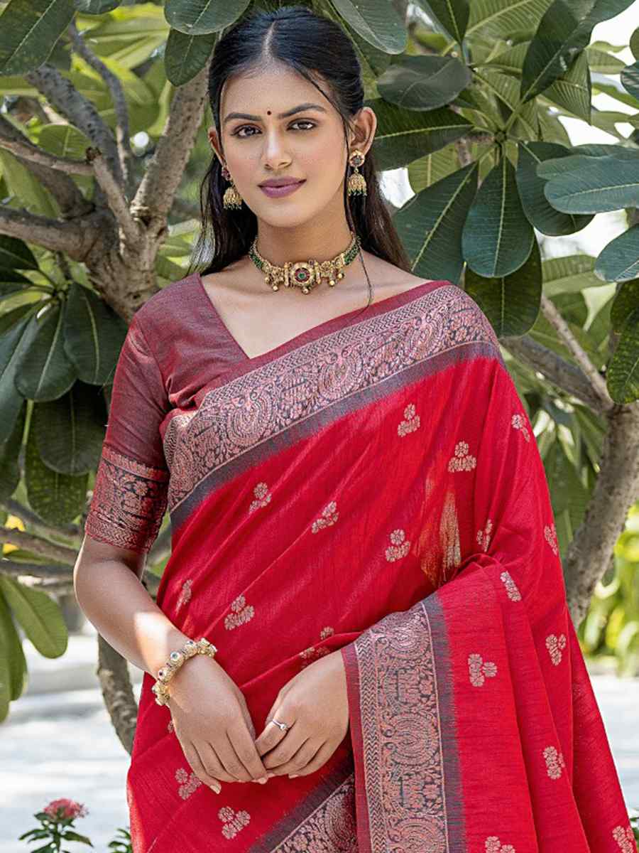 Red Banarasi Silk Handwoven Wedding Festival Heavy Border Saree