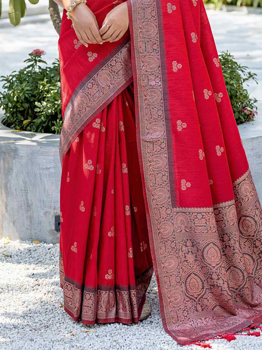 Red Banarasi Silk Handwoven Wedding Festival Heavy Border Saree