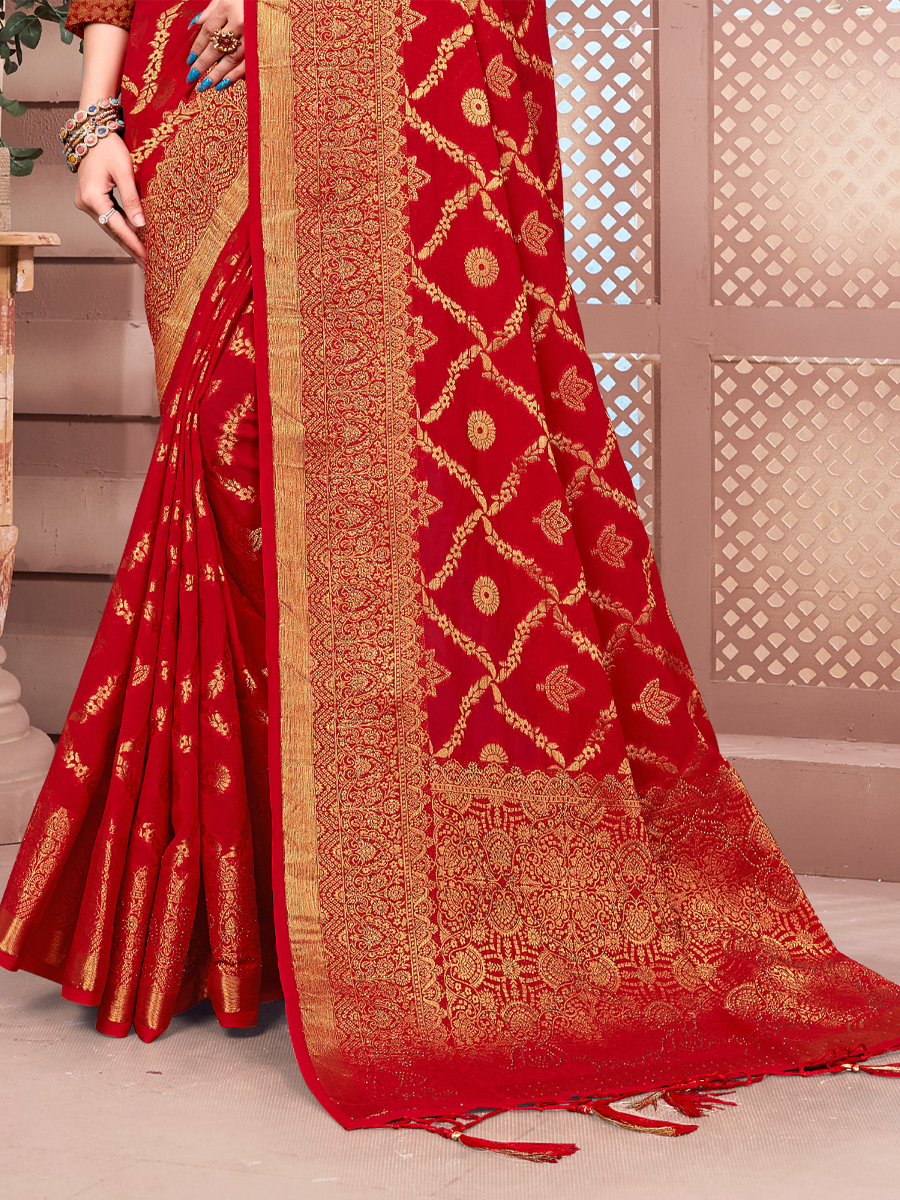 Red Banarasi Silk Handwoven Wedding Festival Heavy Border Saree