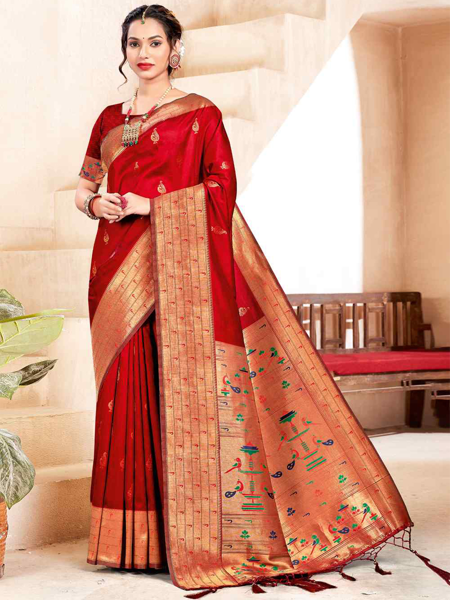 Red Banarasi Silk Handwoven Wedding Festival Heavy Border Saree