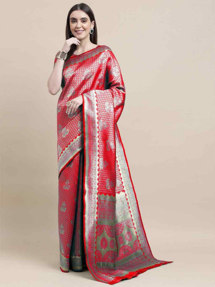 Red Banarasi Silk Handwoven Wedding Festival Heavy Border Saree