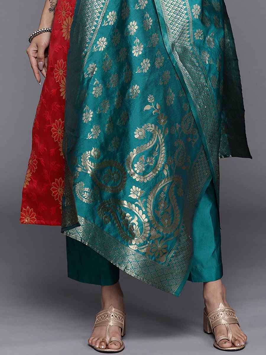 Red Banarasi Silk Handwoven Wedding Festival Pant Salwar Kameez