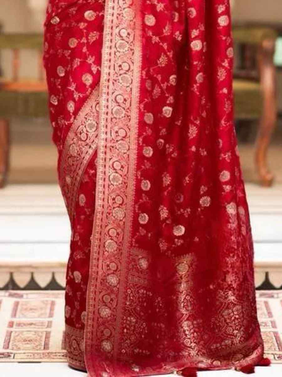 Red Banarasi Soft Silk Handwoven Wedding Festival Heavy Border Saree