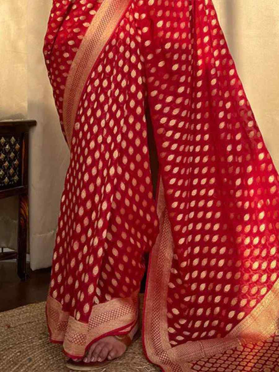 Red Banarasi Soft Silk Handwoven Wedding Festival Heavy Border Saree