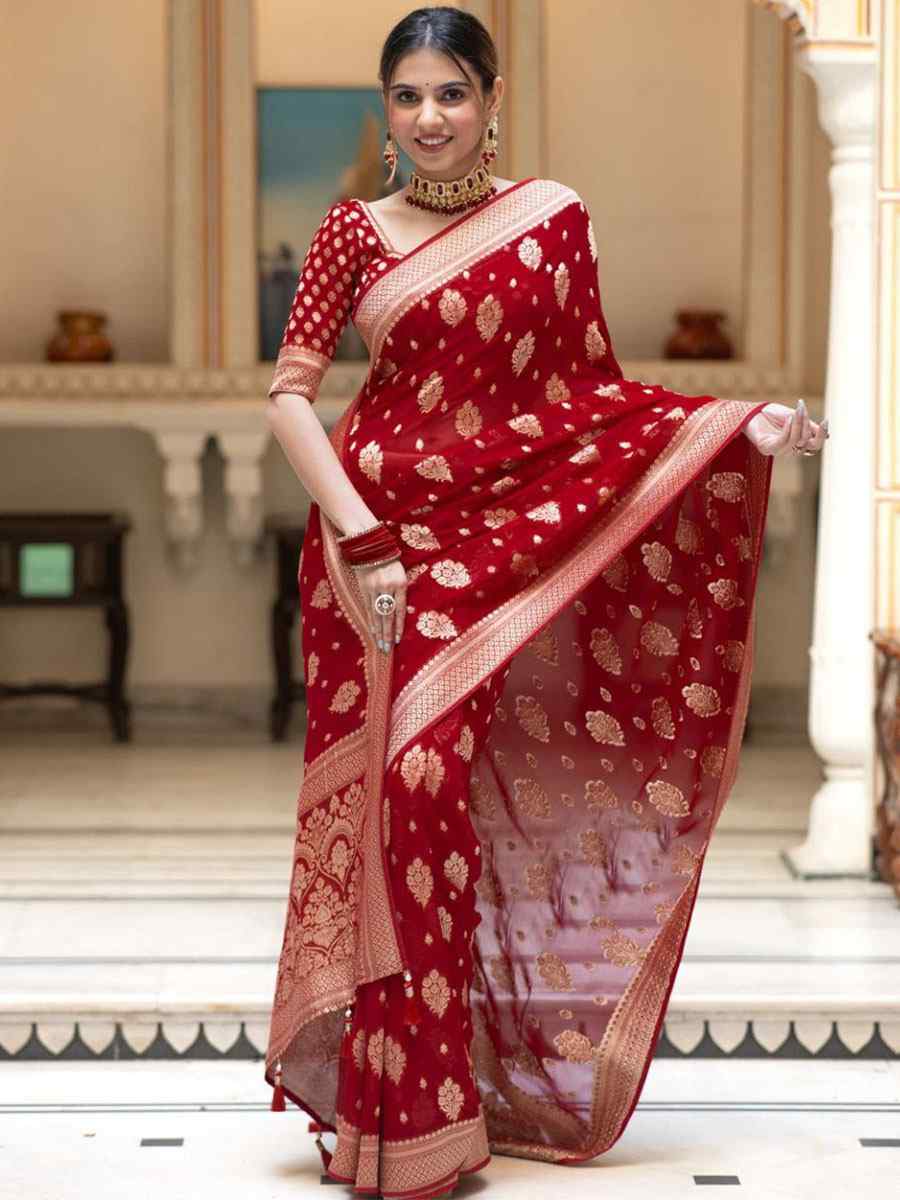 Red Banarasi Soft Silk Handwoven Wedding Festival Heavy Border Saree
