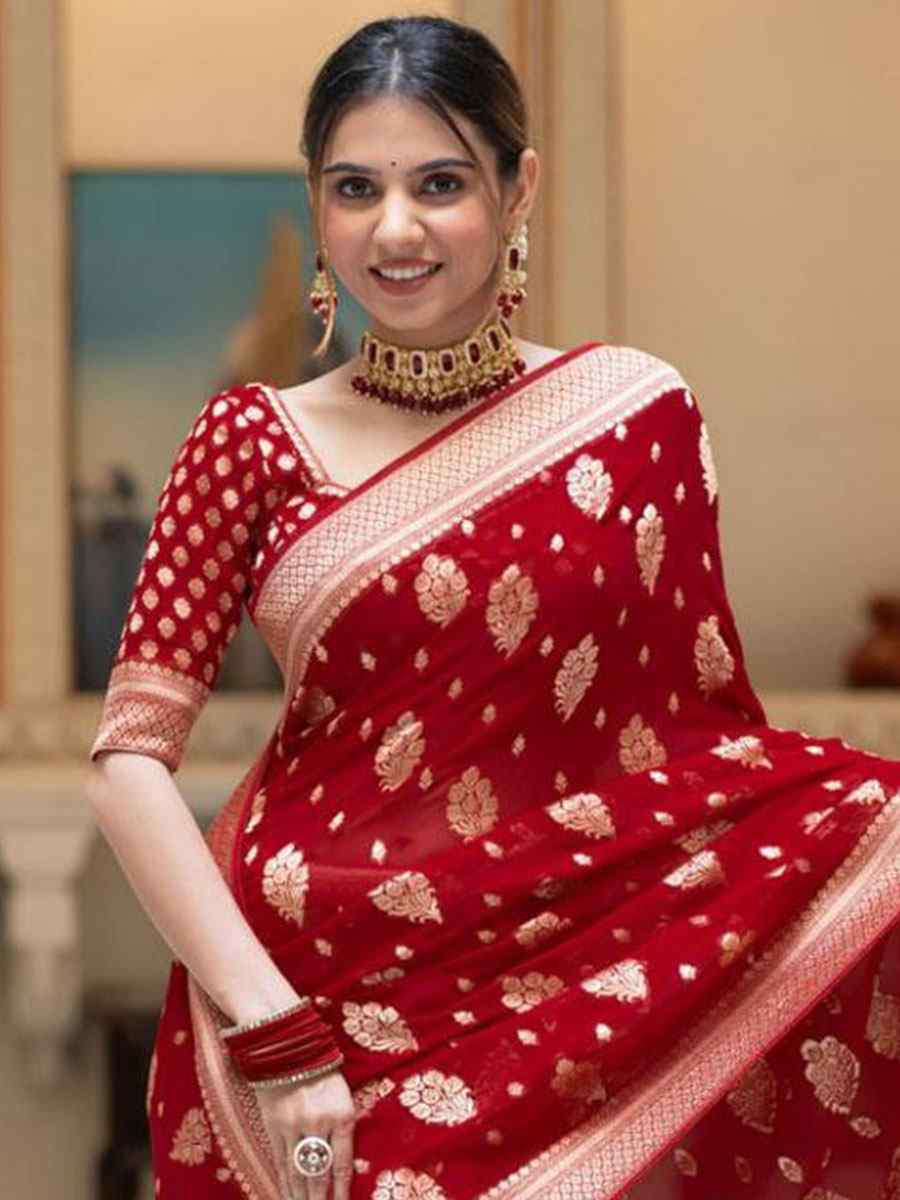 Red Banarasi Soft Silk Handwoven Wedding Festival Heavy Border Saree