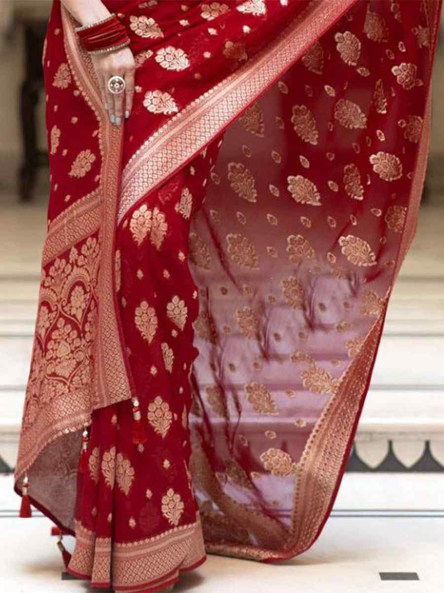 Red Banarasi Soft Silk Handwoven Wedding Festival Heavy Border Saree