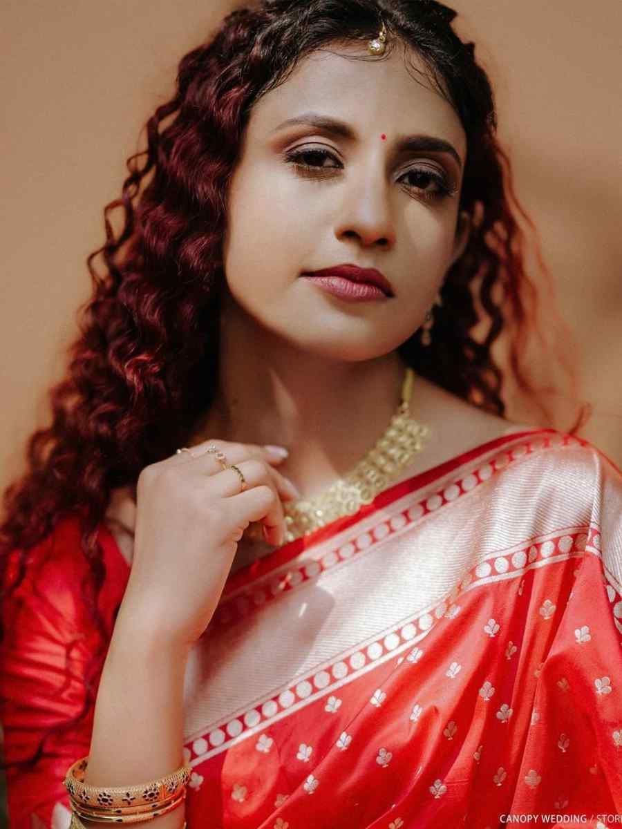 Red Banarasi Soft Silk Jacquard Festival Wear Fancy Heavy Border Saree