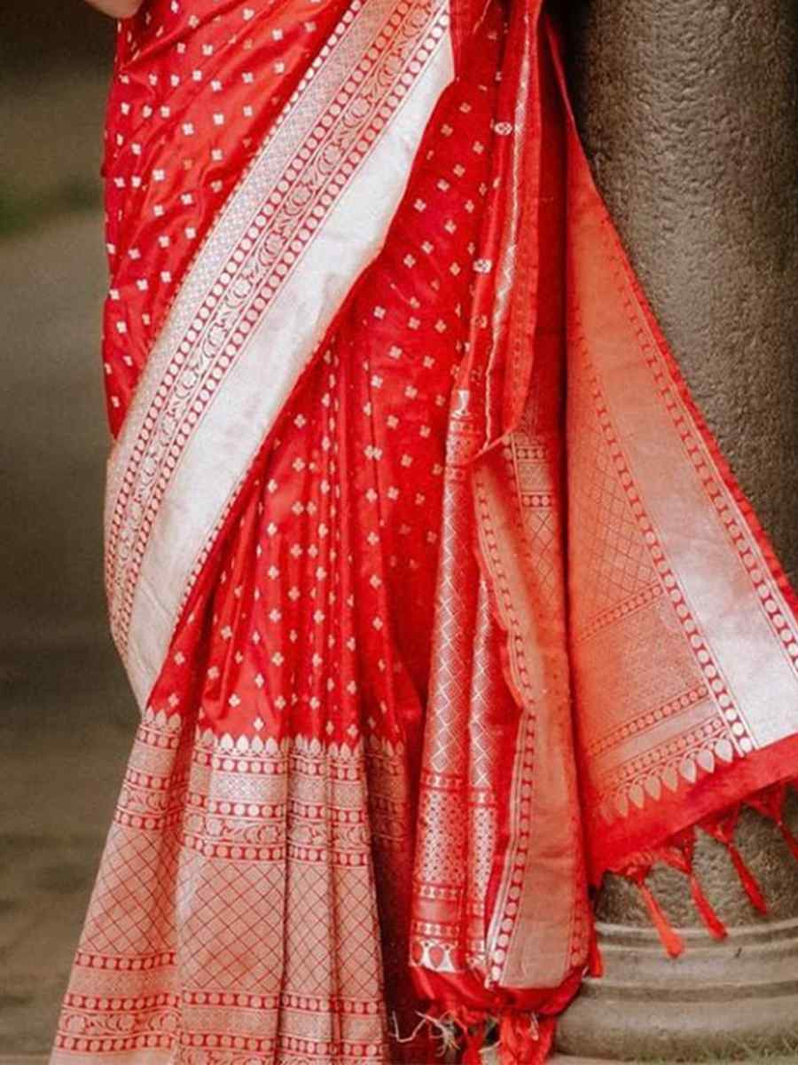 Red Banarasi Soft Silk Jacquard Festival Wear Fancy Heavy Border Saree