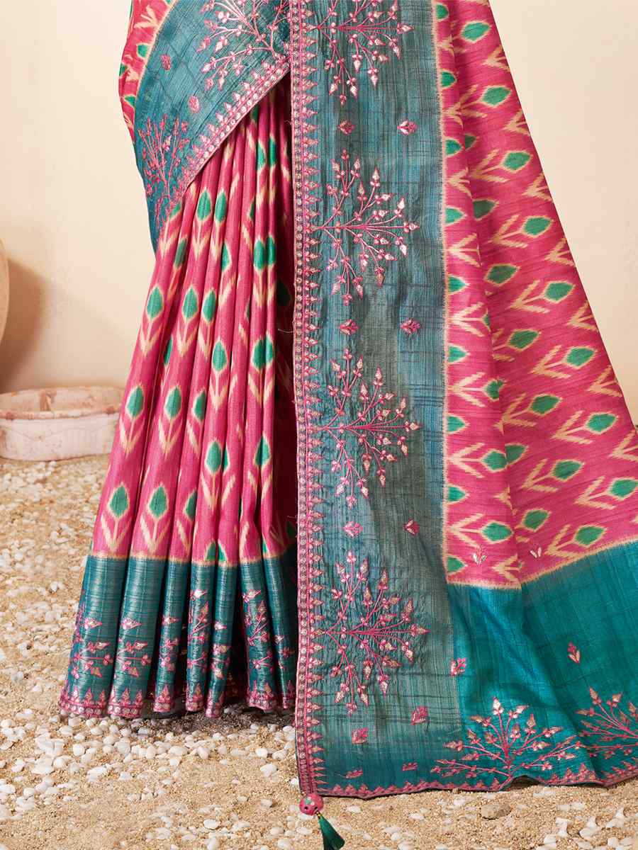 Red Bhagalpuri Silk Embroidery Wedding Reception Heavy Border Saree