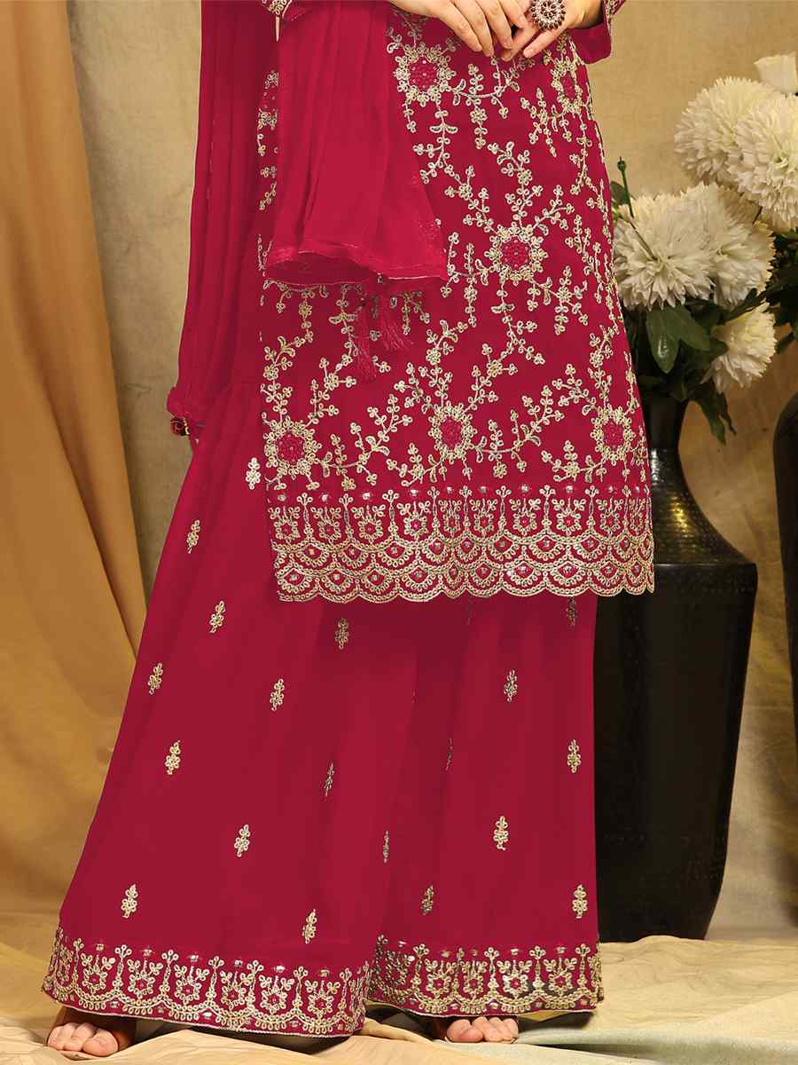 Red Blooming Georgette Embroidered Festival Wedding Palazzo Pant Salwar Kameez
