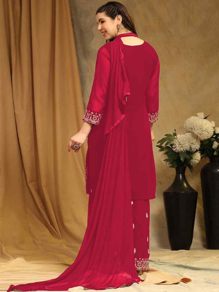 Red Blooming Georgette Embroidered Festival Wedding Palazzo Pant Salwar Kameez