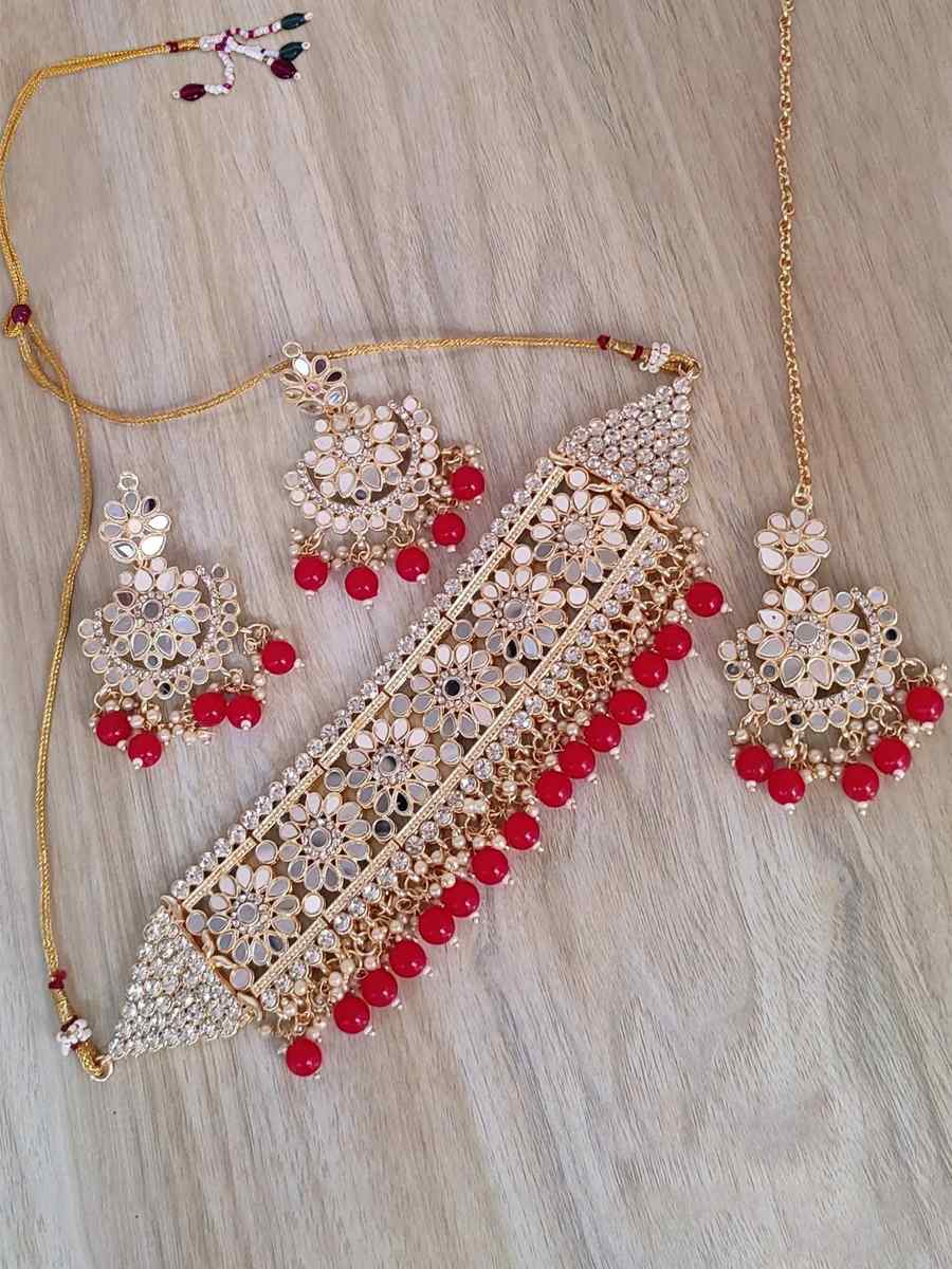 Red Brass Bridal Wear Kundan Necklace