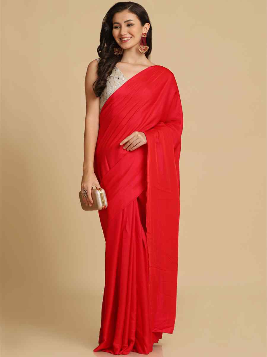 Red Burfi Silk Sequins Casual Festival Classic Style Saree