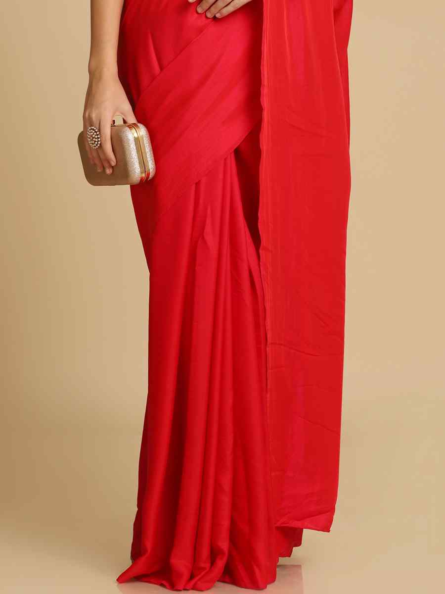 Red Burfi Silk Sequins Casual Festival Classic Style Saree