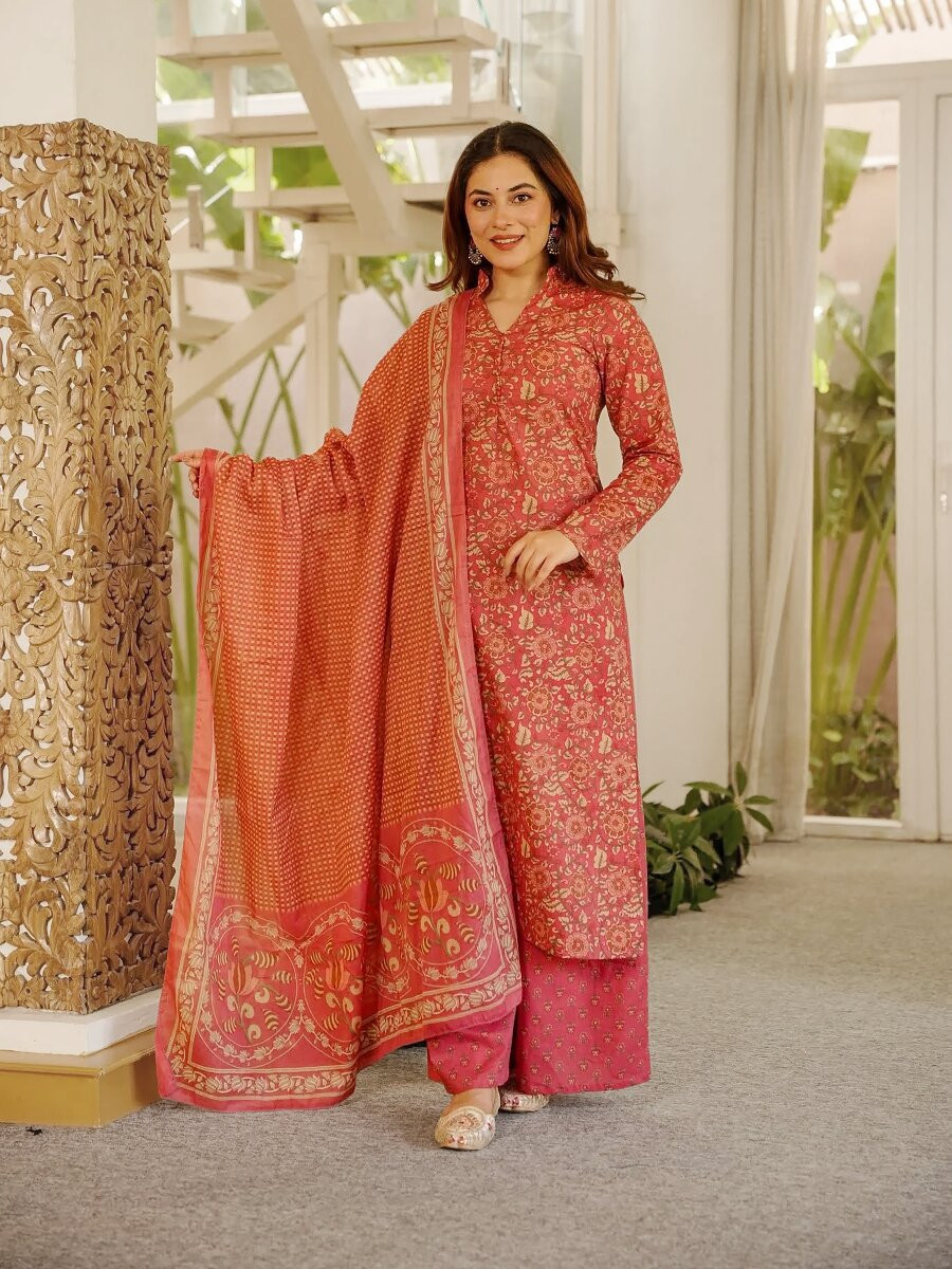 Red Cambric cottan Printed Wedding Party Festival Casual Ready Palazzo Pant Salwar Kameez
