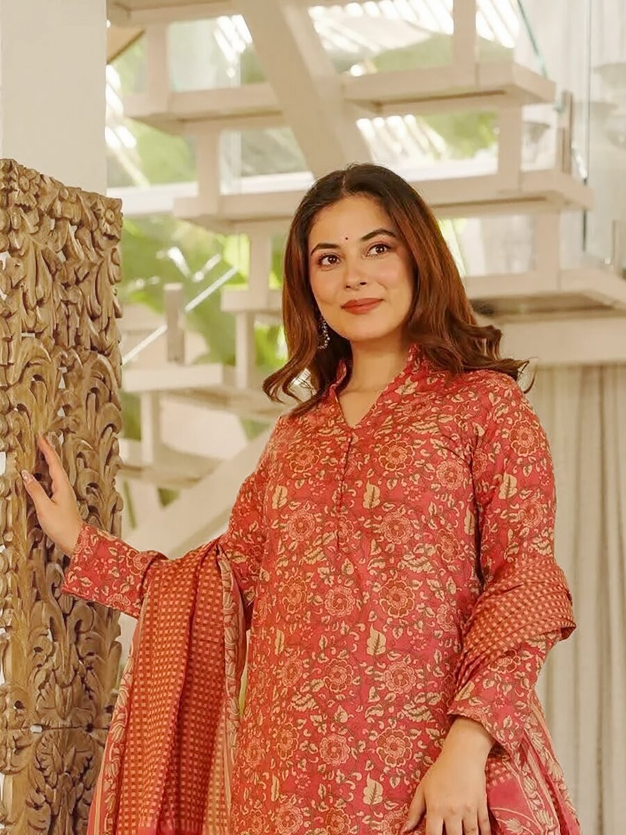 Red Cambric cottan Printed Wedding Party Festival Casual Ready Palazzo Pant Salwar Kameez