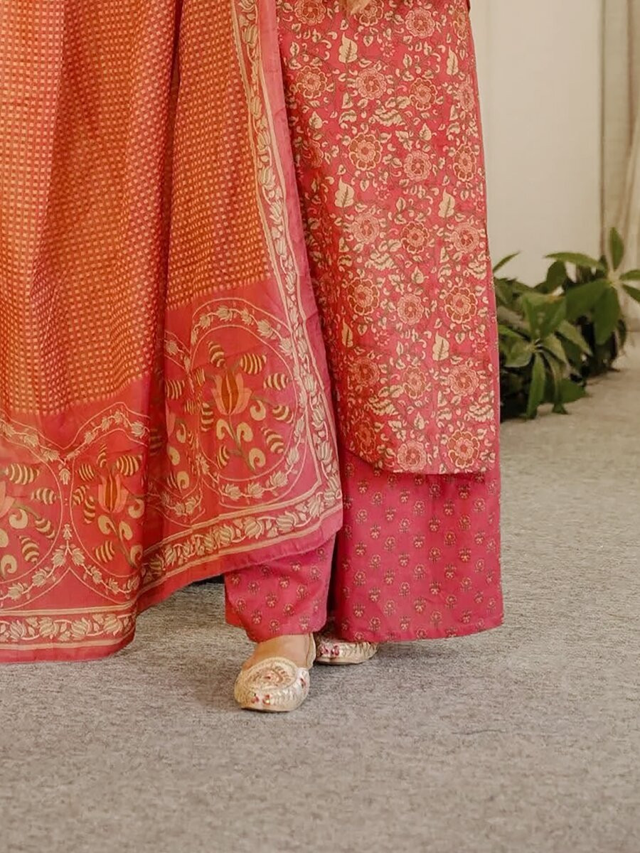 Red Cambric cottan Printed Wedding Party Festival Casual Ready Palazzo Pant Salwar Kameez