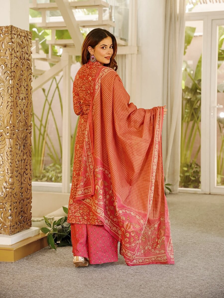 Red Cambric cottan Printed Wedding Party Festival Casual Ready Palazzo Pant Salwar Kameez