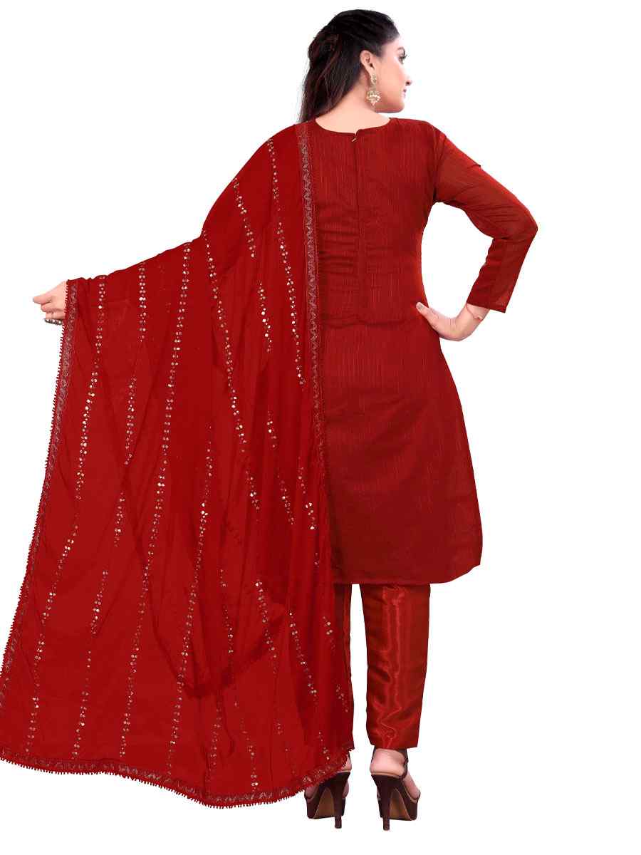 Red Chanderi Cotton Embroidered Festival Casual Pant Salwar Kameez