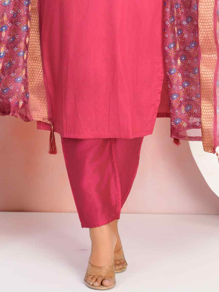 Red Chanderi Embroidered Festival Casual Ready Pant Salwar Kameez