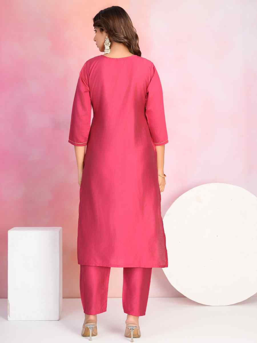 Red Chanderi Embroidered Festival Casual Ready Pant Salwar Kameez