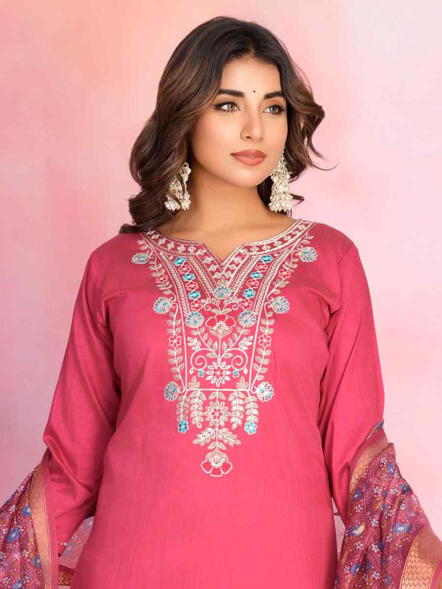 Red Chanderi Embroidered Party Wedding Ready Pant Salwar Kameez