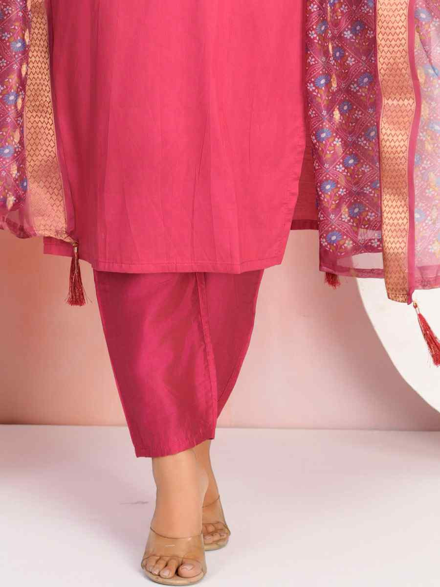 Red Chanderi Embroidered Party Wedding Ready Pant Salwar Kameez