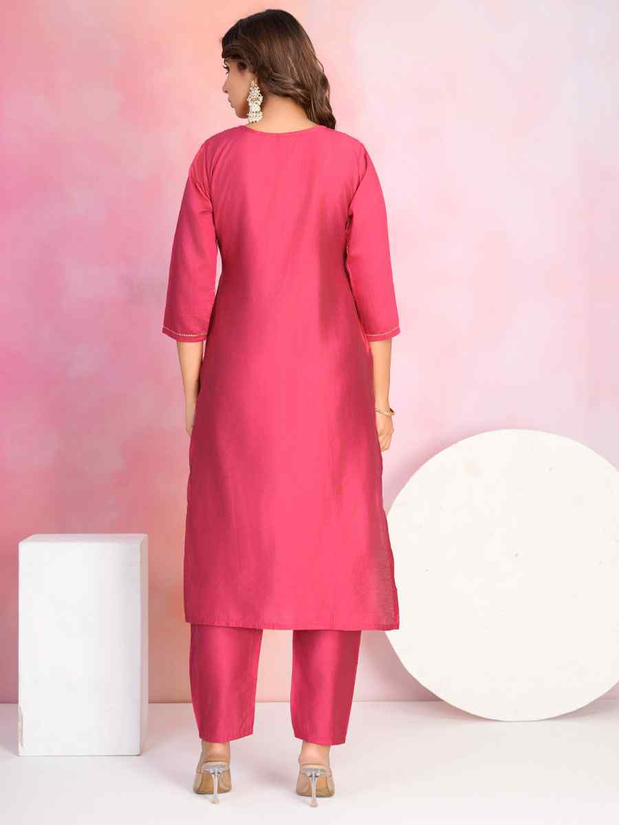 Red Chanderi Embroidered Party Wedding Ready Pant Salwar Kameez