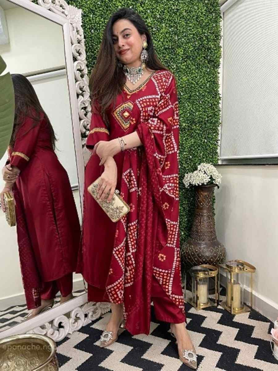 Red Chanderi Embroidery Party Wedding Festival Casual Ready Pant Salwar Kameez