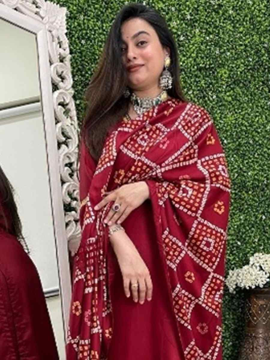 Red Chanderi Embroidery Party Wedding Festival Casual Ready Pant Salwar Kameez