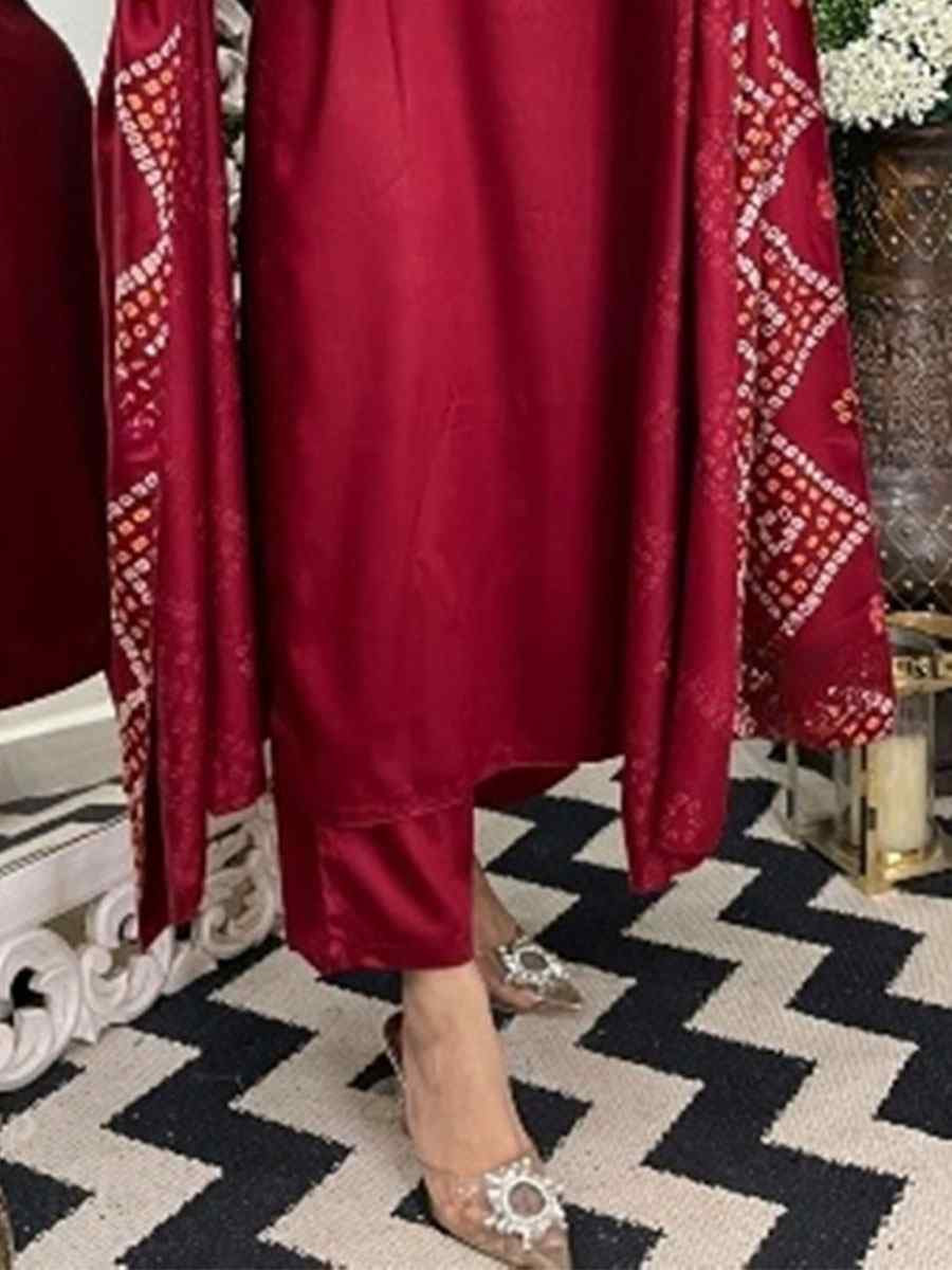 Red Chanderi Embroidery Party Wedding Festival Casual Ready Pant Salwar Kameez