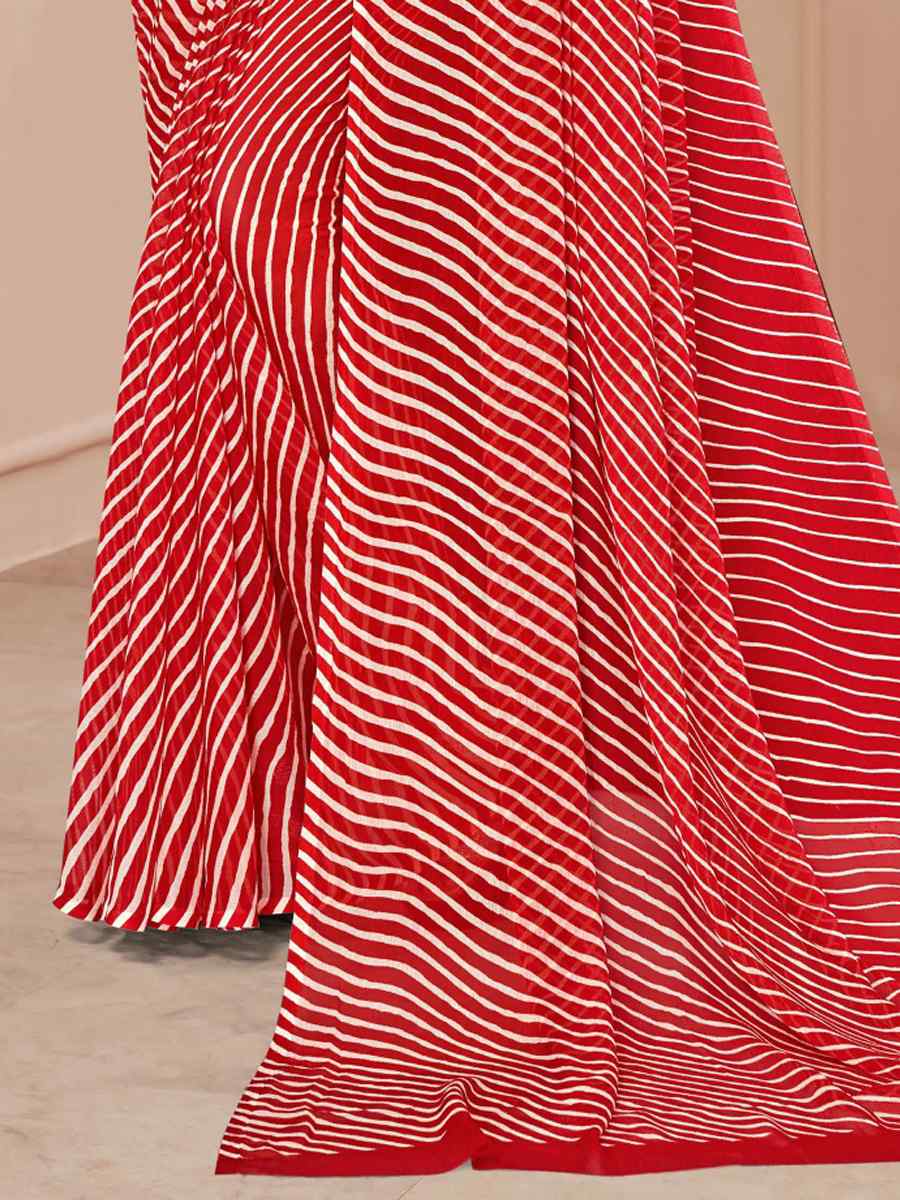 Red Chiffon Printed Casual Festival Contemporary Saree