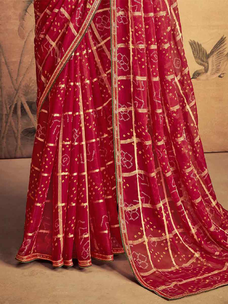Red Chiffon Printed Casual Festival Contemporary Saree