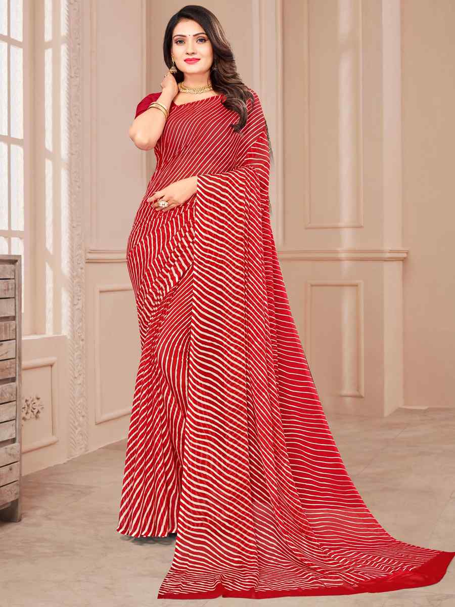 Red Chiffon Printed Casual Festival Contemporary Saree