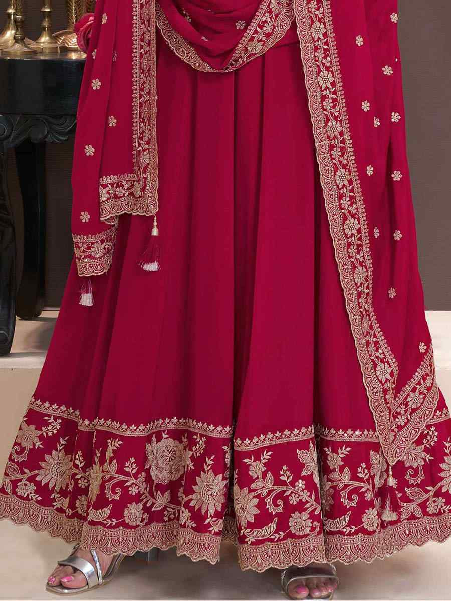 Red Chinon Embroidered Festival Wedding Anarkali Salwar Kameez