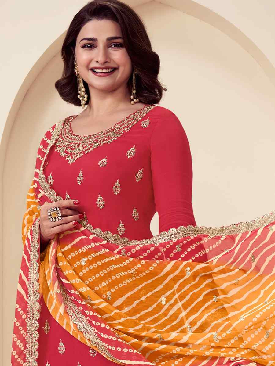 Red Chinon Embroidered Festival Wedding Palazzo Pant Salwar Kameez