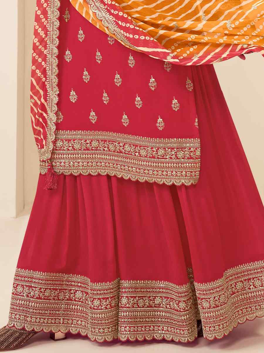 Red Chinon Embroidered Festival Wedding Palazzo Pant Salwar Kameez