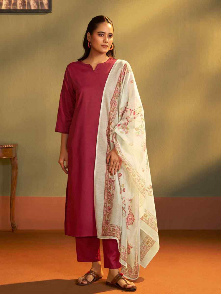 Image of Red Cotton Blend Printed Party Festival Casual Ready Pant Salwar Kameez