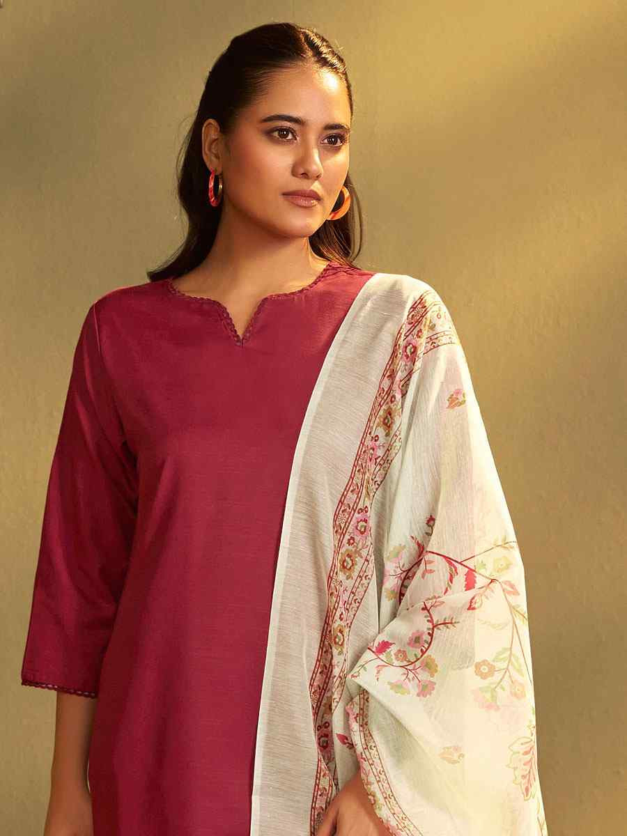 Red Cotton Blend Printed Party Festival Casual Ready Pant Salwar Kameez