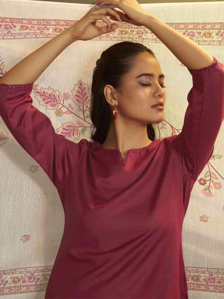 Red Cotton Blend Printed Party Festival Casual Ready Pant Salwar Kameez