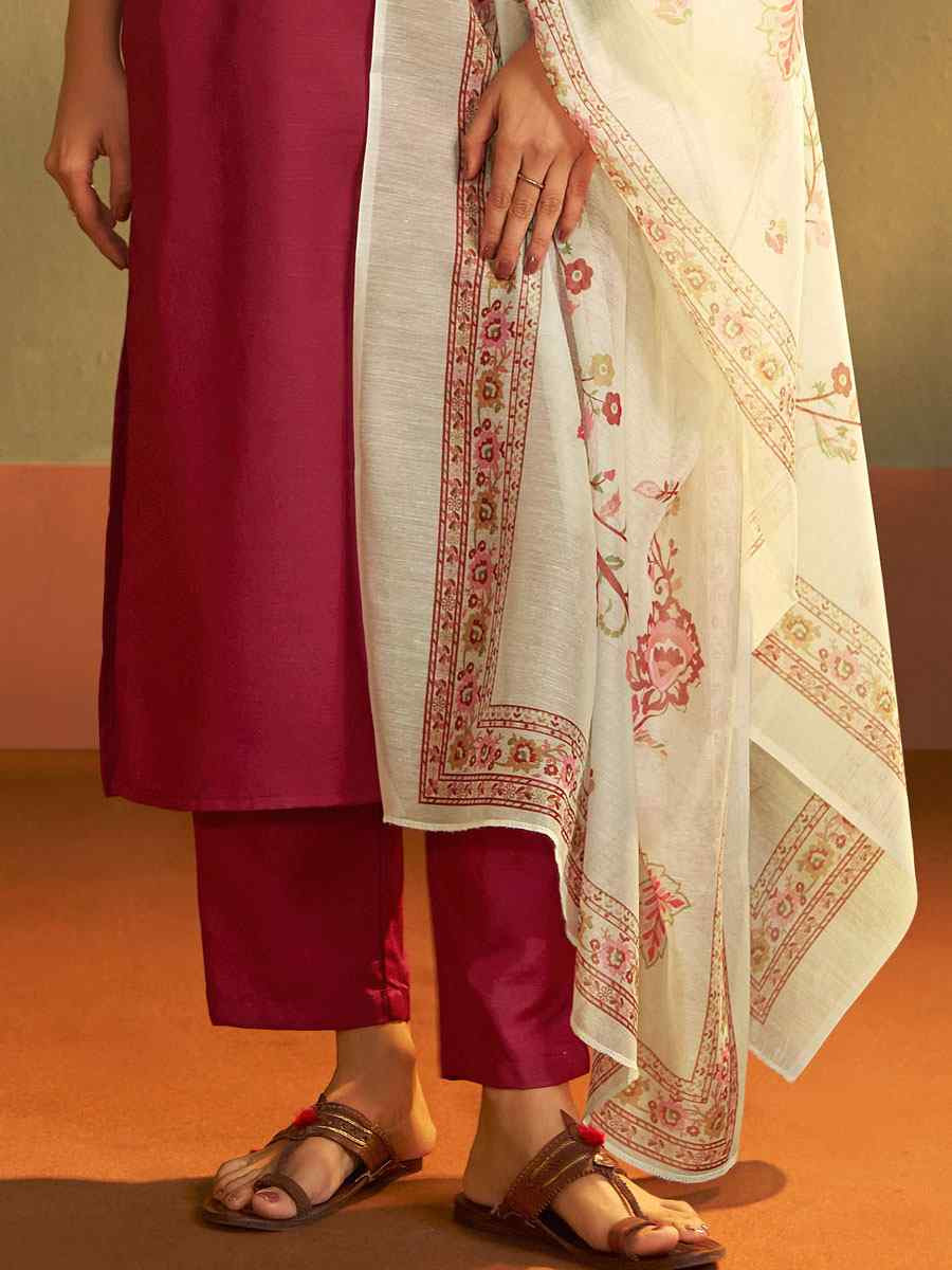 Red Cotton Blend Printed Party Festival Casual Ready Pant Salwar Kameez