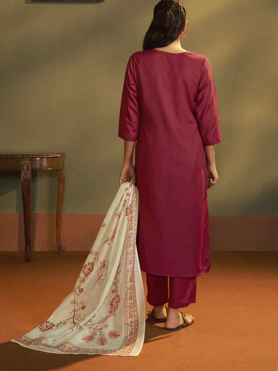 Red Cotton Blend Printed Party Festival Casual Ready Pant Salwar Kameez