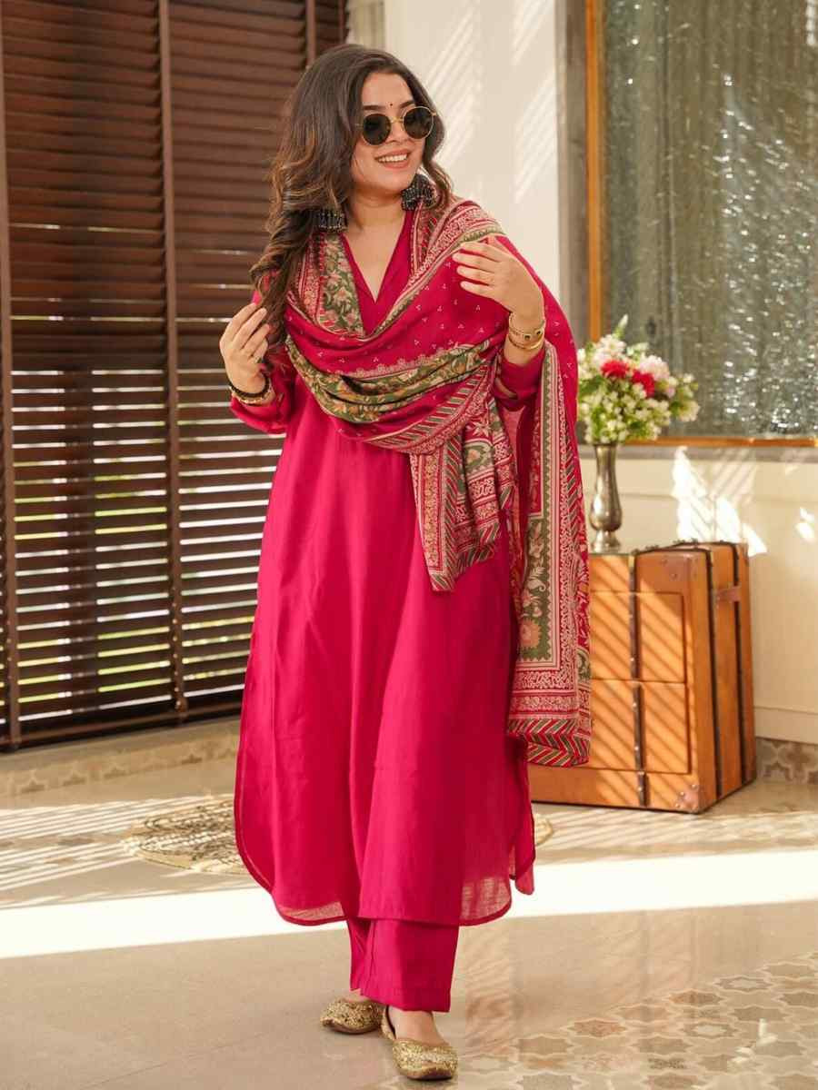 Red Cotton Embroidered Festival Mehendi Ready Pant Salwar Kameez